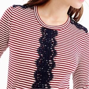J, CREW Striped Lace Front Top